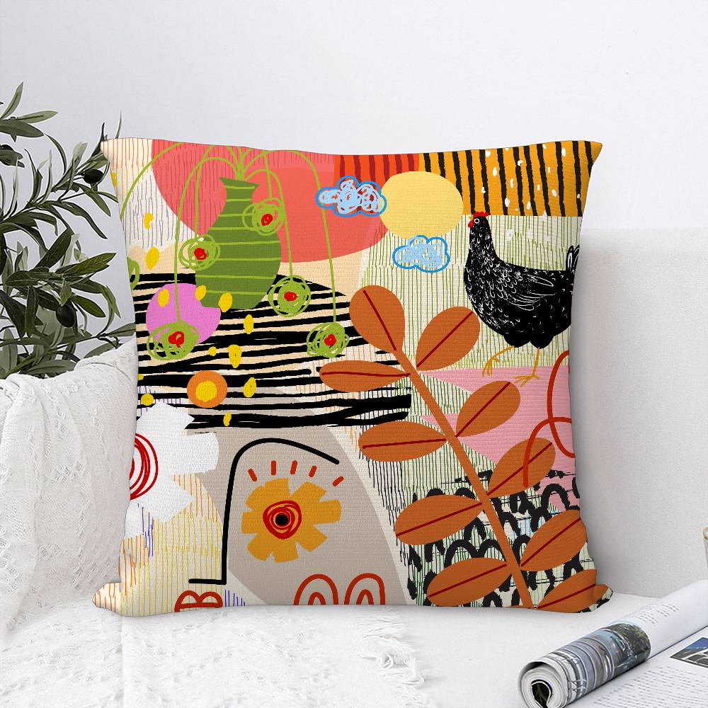 Rooster Doodle Art Pillow Case Sofa Decorative Home Double-sided Print Plush Square Throw Pillow Covers Cushion Decor Cover
