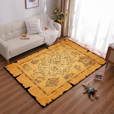 Vintage Treasure Map Style Carpet with Compass Design, Pirate Theme Suitable for Use As an Anti-slip for Living Room Bedroom Sofas