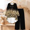 Geometric Pattern Print Two Piece Outfit Women Long Sleeve Irregular Hem Tunic Top Wide Leg Pants Casual Matching Set