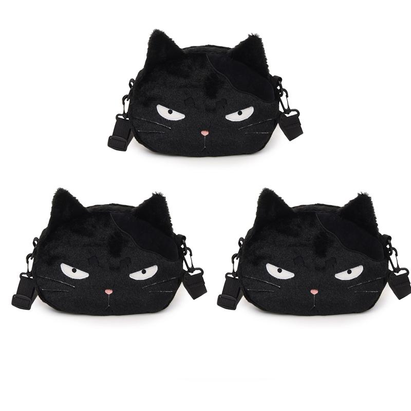 Cute Cartoon Cat Plush Crossbody Bag For Women Funny Black Cat Shoulder Bag Casual Phone Purse Lovely Shoulder Bag Gifts