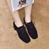 Square head small leather shoes women's autumn black sheepskin high heels lace-up thick heel single shoes four seasons shoes