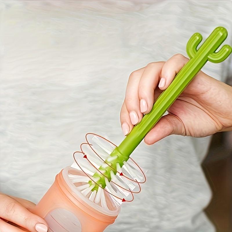 1set Durable Plastic Cactus Cleaning Brush Set - Multi-Purpose, No Dead Corner Design, Includes Cup Brush, Bottle Cleaning Brush, Stain Removal Brush