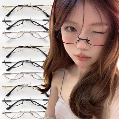 Gafas vintage con montura de metal, montura media sin lentes, gafas elegantes para niñas, decoración de fiestas de cosplay, gafas de fotografía de metal Y2K