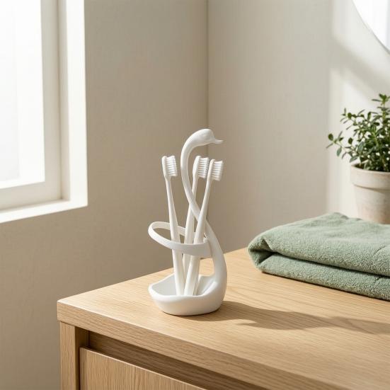 3D Printed Elegant Swan Storage Rack with Ventilation And Draining Base, Multi-Purpose Toothbrush Holder Pen Organizer Cutlery Stand for Bathroom