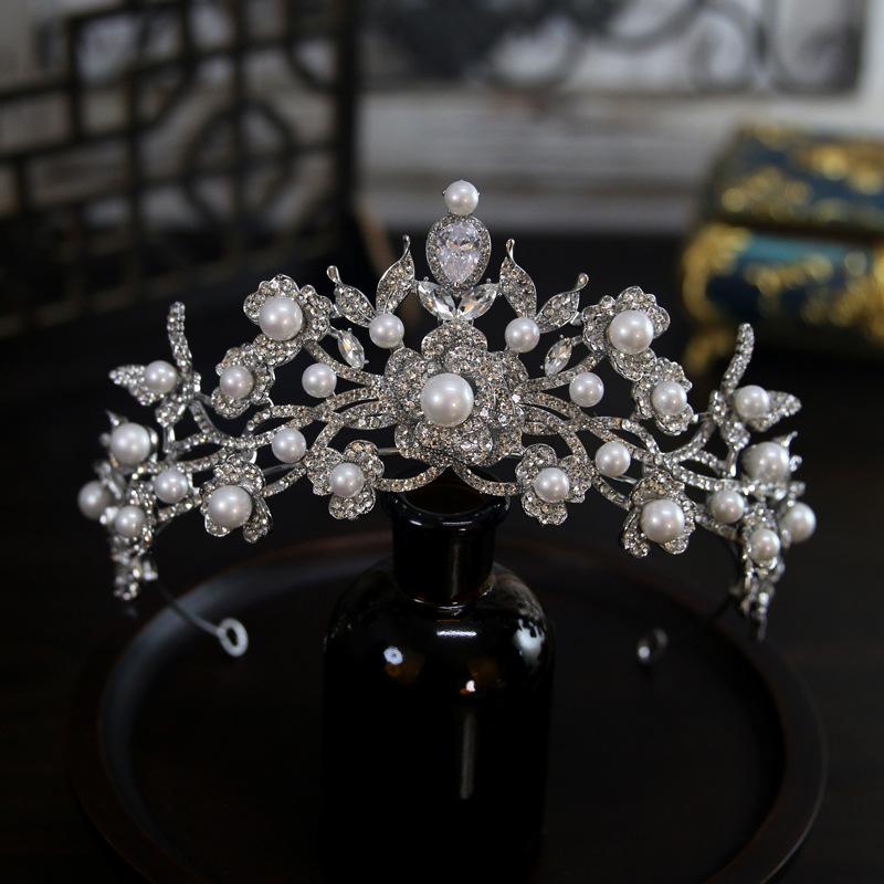 European New Style Luxury Elegant Flower Pearl Bride Wedding Crown Headdress Crown Tiara Hair Accessories