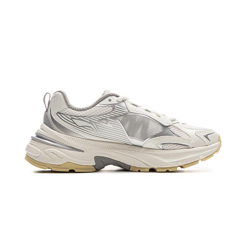 New LiNing Cushioning, Slip Resistant, Abrasion Resistant, Rebound Low Top Casual Shoes Women's Champagne White Silver AGCV282-1