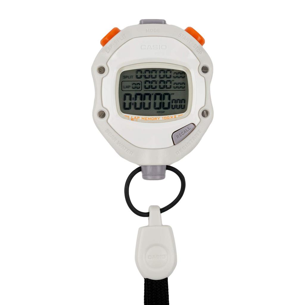 CASIO Stopwatch with Lap Time and Split Time Dual 5 ATM Water Operation Sound Mute Measurement, Memory, Resistance, Switch, White, HS-70W-8JH