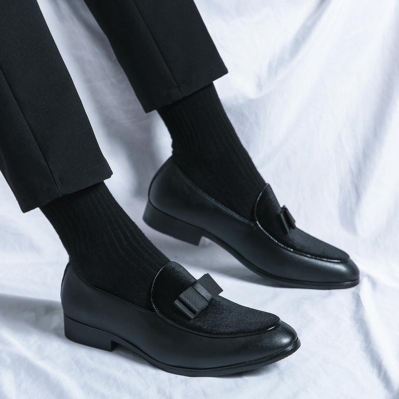 Luxury Designer Gentleman Bowtie Patchwork Slip On Shoes For Men Moccasins Wedding Prom Homecoming Party Footwear Zapatos Hombre