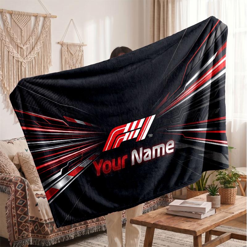 F1 Flannel Blanket, Custom Name Text Personalized Soft Throw Blanket Home Decor Gift
