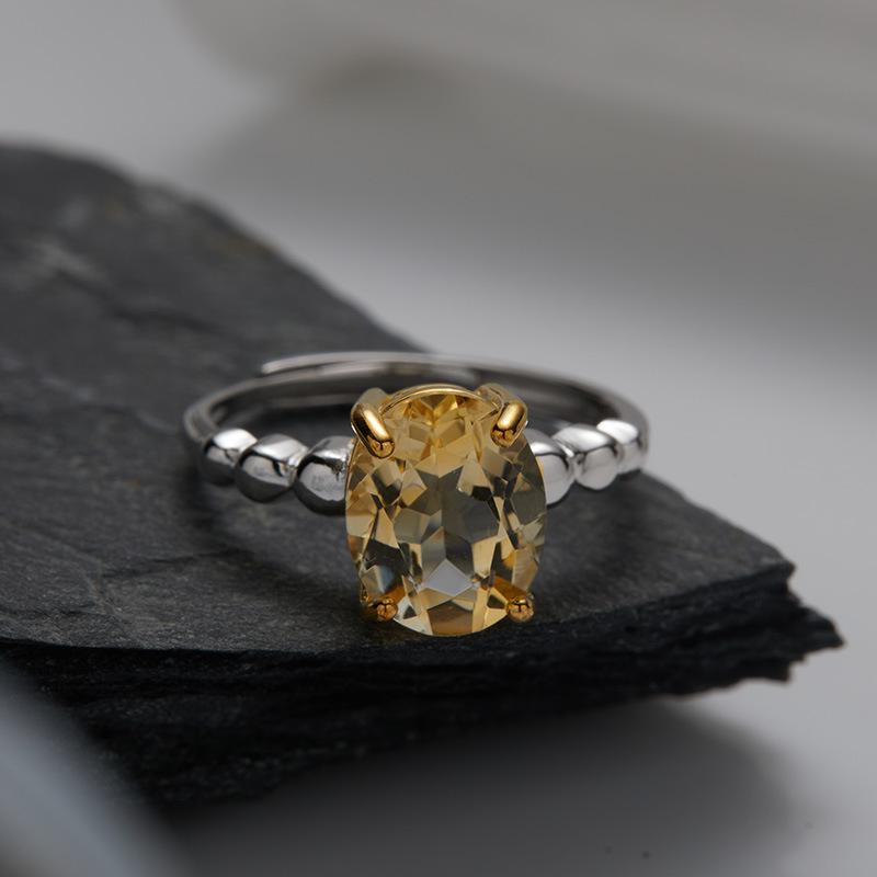 S925 Sterling Silver Natural Citrine Amethyst Topaz Color Treasure Ring Women'S Earrings Jewelry
