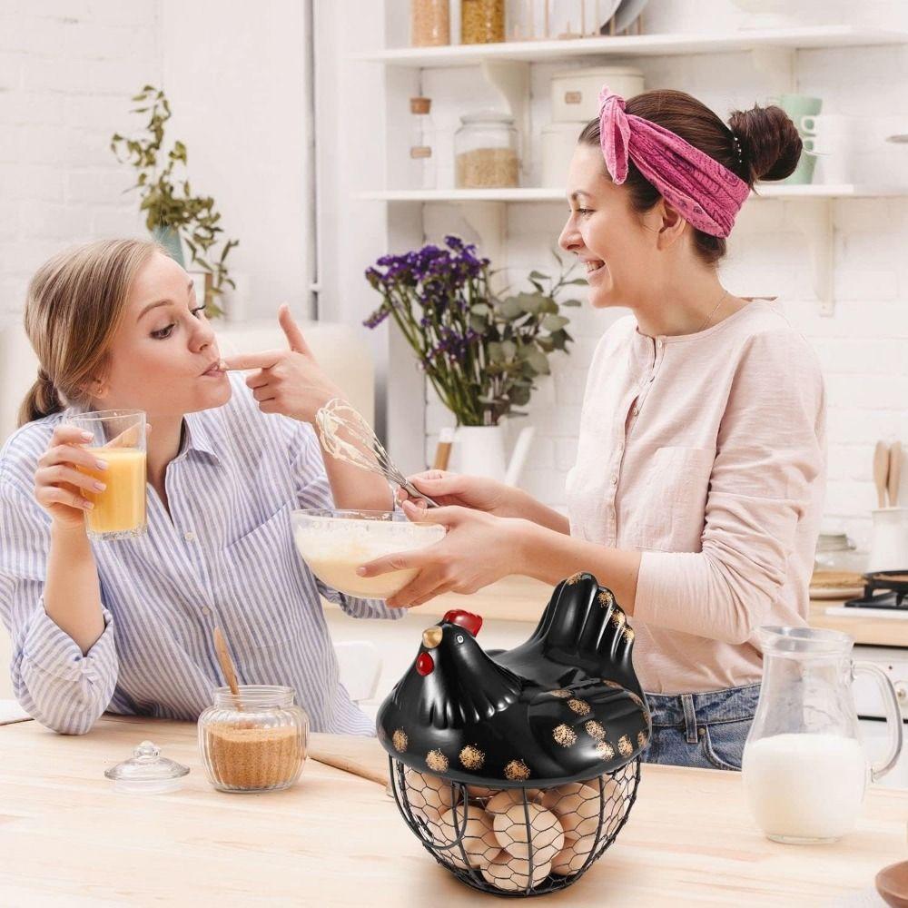 Wrought Iron Hen Egg Basket Rustic Chicken Storage Rack Hollow Egg Container  Kitchen Accessories