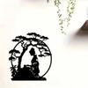Vintage Geisha & Bonsai Flat Metal Wall Art, Black Iron Japanese Silhouette Decor