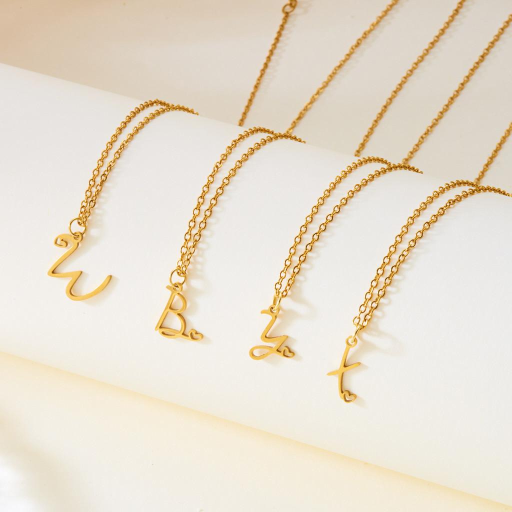 Gold Heart Alphabet Jewelry Necklace With O Chain For Female Fashion Accessory