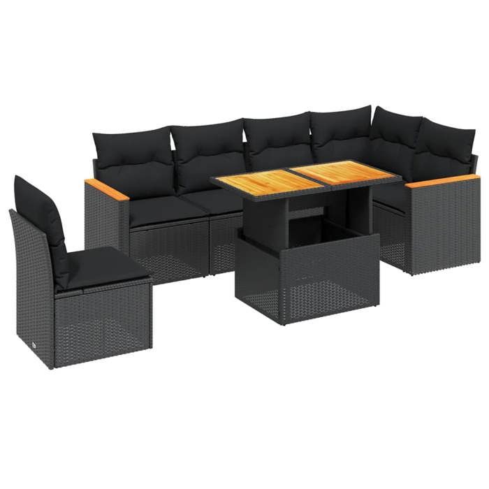 VidaXL Garden Lounge Set with Cushions 7 Pcs, Patio Sofas, Patio Furniture Set, Outdoor Furniture, Black 3273099