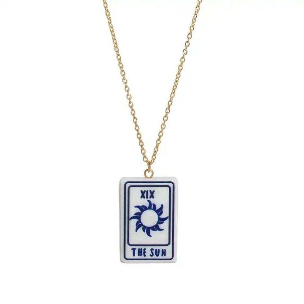 World Rectangle Pendant Necklace Sun Lovers Chain Trendy Enamel Moon Chain Choker  Daily