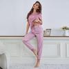 2 Pièces Pyjama Femme Grande Taille Manches Courtes Rayé Blanc Pantalon Cordon de Serrage Étudiant Vêtement d'Intérieur Costume T-Shirt Imprimé Lettres Dames