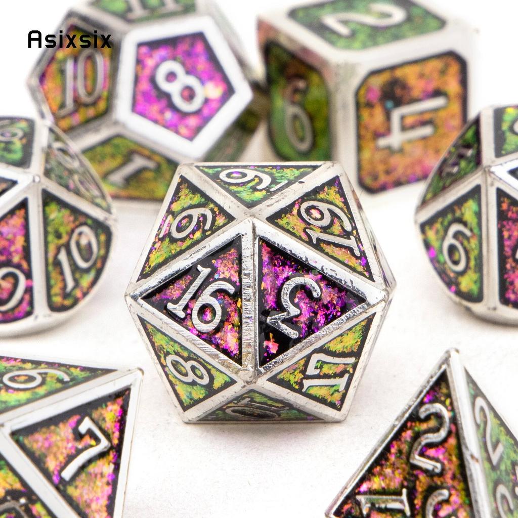 7 Pcs Colorful Standard Metal Dice Solid Metal Polyhedral Dice Set Suitable for Role-Playing RPG  Board Game Card Game