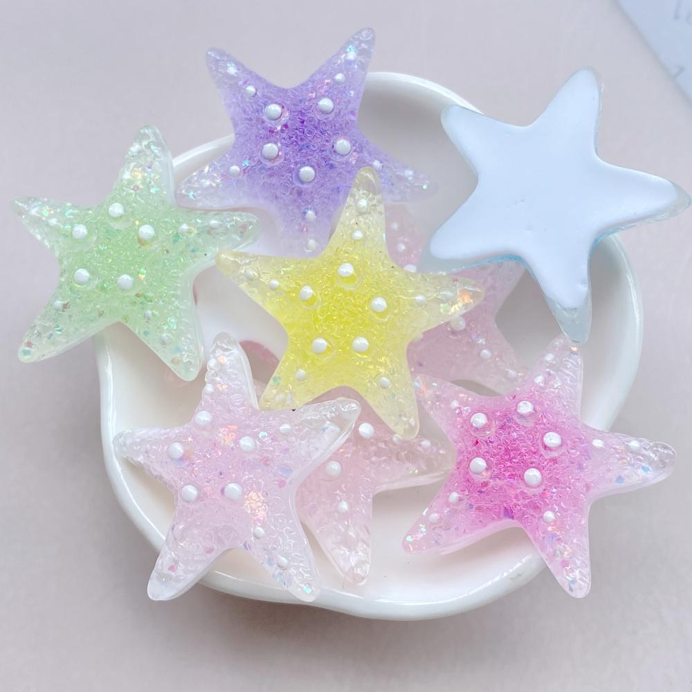 6Pcs New Cute Resin Cartoon Colorful Starfish Series Flat Back Parts Embellishments For Hair Bows Accessories