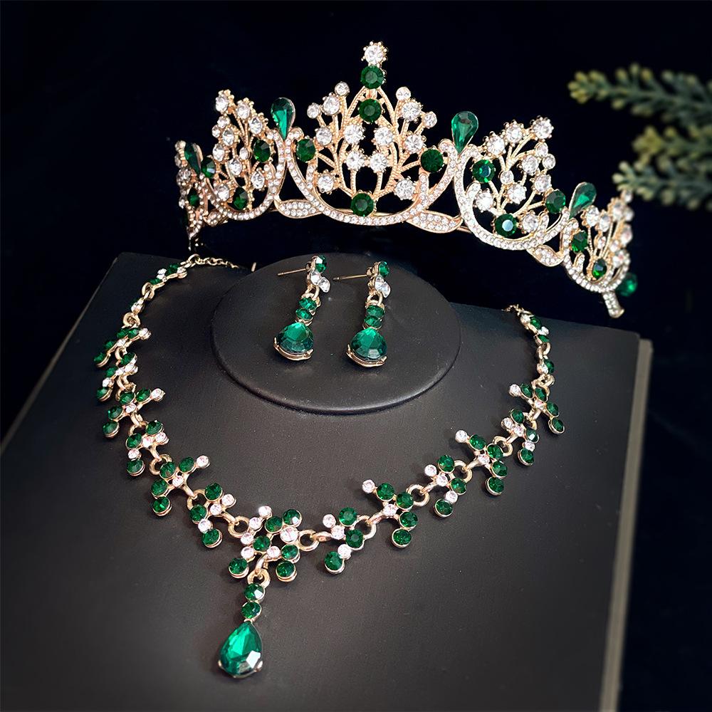 Bridal Crown Three-piece Suit Wedding Crown Tiara Necklace Earrings Korean Super Fairy Wedding Dress Accessories