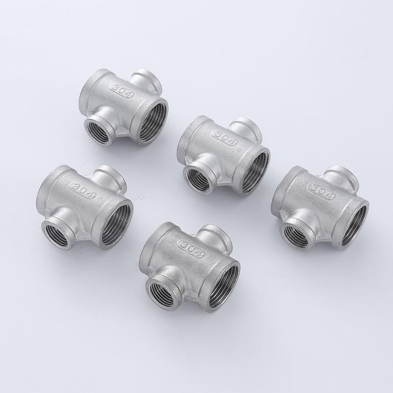 304 Stainless Steel 4-Way Reducing Tee with Inner Thread, 4-Point Pipe Fitting Cross Joint