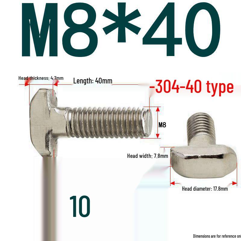 304 Stainless Steel T-Slot T-Head Bolt for Aluminum Profiles (20/30/40/45)