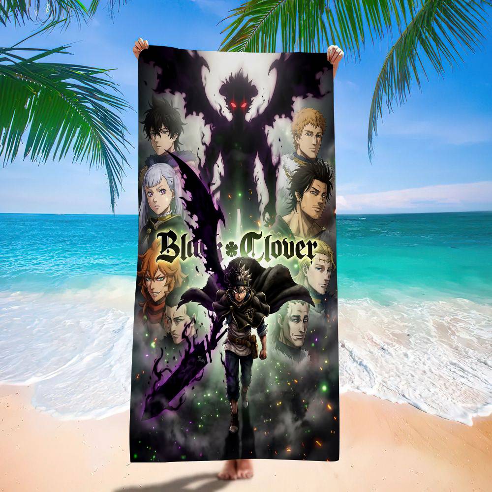 Anime B-Black Hot C-Clover Microfiber Printed Beach Towel Mountain Climbing Yoga Beach Swimming Running Absorbent Soft Towel