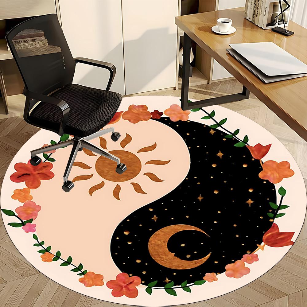 1pc Sun Moon Yin Yang Carpet, Round Non Slip Durable Large Size Office Carpet, Suitable for Office