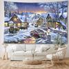 HD-Christmas Snowy Landscape Tapestry with Carriage – Bohemian Winter Wall Hanging for Living Room, Bedroom Holiday Home Decor