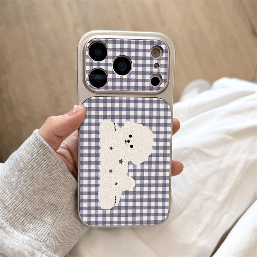 Plaid Cute Little White Dog Is Suitable for Apple 17PROMAX Mobile Phone Case with Large Window iPhone16 Soft 15 All-inclusive 14.