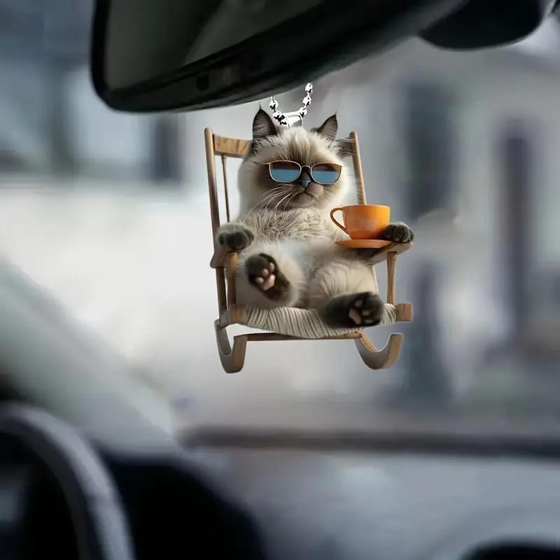 Car Rearview Mirror 2d Cat Hanging Pendant  Animal Shape Ornaments Backpack Accessories Cretive Adorns Decorative Decor for Car