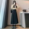 Black Wool Plaid Pleated Skirt, High Waist, Mid-Length, Petite - 2025 New Autumn/Winter Collection