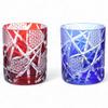 Mizukage Kiriko Pair Rock Ranbori Komon Red Bishou Current Model J-kitchens Glasses, Glasses, 70xH90mm, 210cc, Pattern, & Blue,