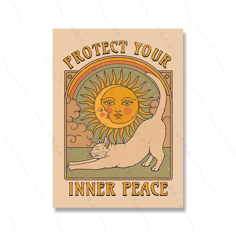 

Ретро иллюстрация белый кот художественный настенный постер карты Таро холст картина печать абстрактное гадание бабочка домашний декор для комнаты 21x30cm No Framed