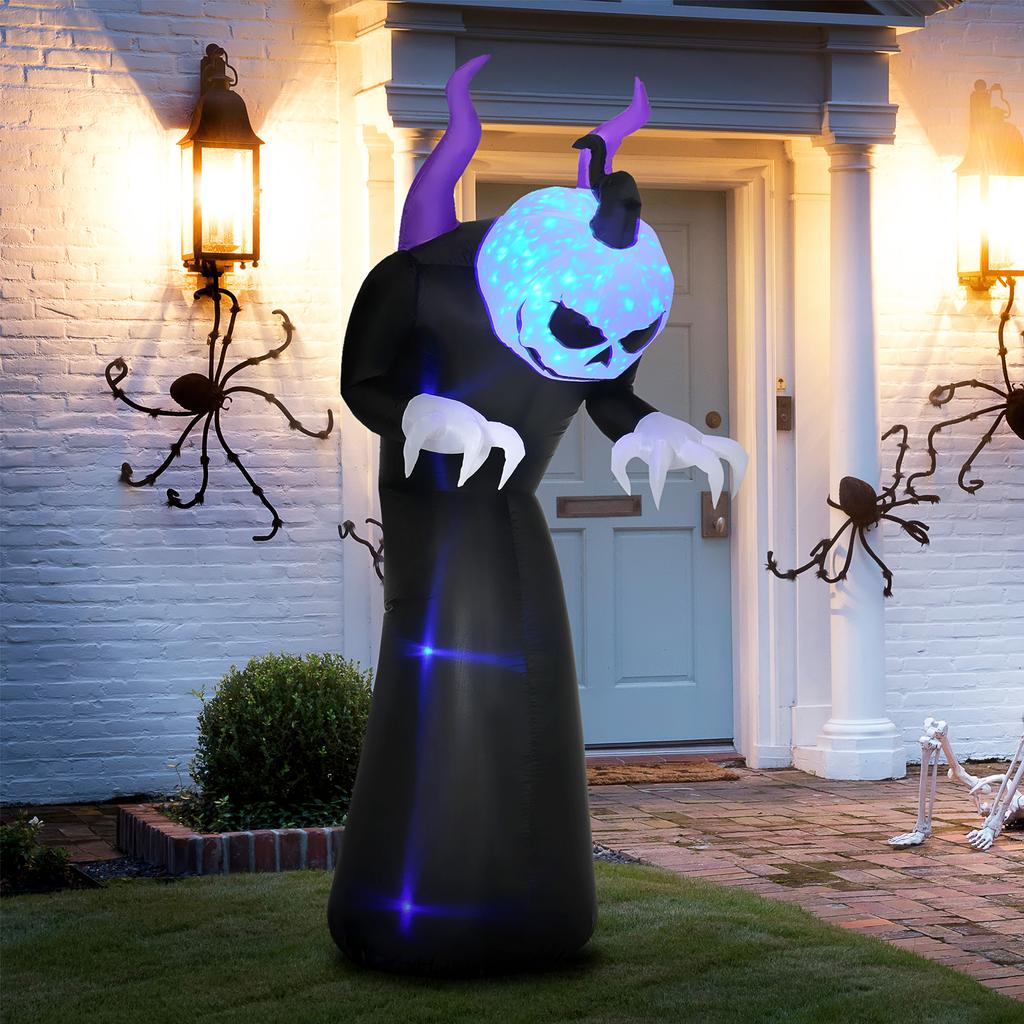 Inflatable Ghost with Pumpkin Head Halloween Decoration with Blue Flame Effect, 88 X 79 X 210 Cm