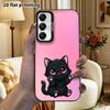 Phone Case: 2D Flat Samsung Galaxy A34 A35 M05 M06 S20 S22 S21 FE Plus 5G Protective Case, Couple Style, Pink Gradient with Little Black Cat, Christma