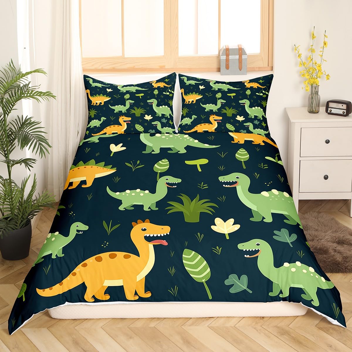 

Динозавр Підодіяльник Хлопчики Дівчата Милий мультфільм Дикий Дино Комплект постільної білизни для дітей Тварини джунглів Підодіяльник Каваї Підодіяльник US Twin(172x218cm)