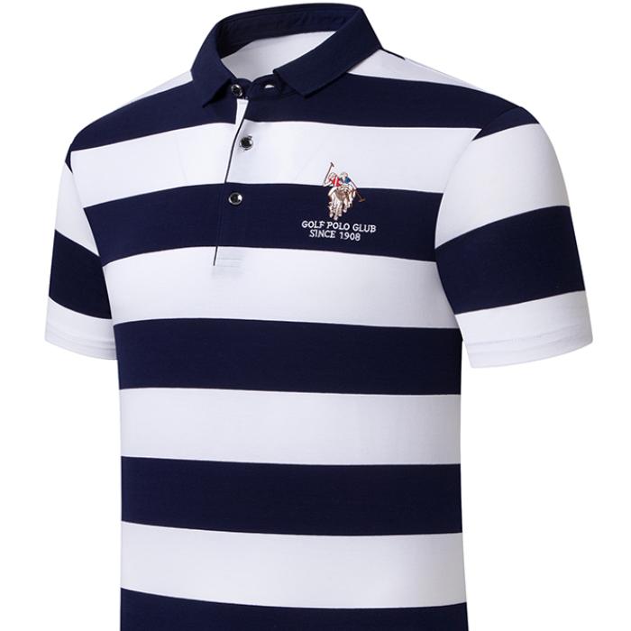 Tricou polo pentru bărbați, de vară, cu mânecă scurtă, brodat, lejer, cu dungi