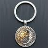 Vintage Sun Moon Keychain Metal and Glass Circular Key Pendant, Men's and Women's Charter Decoration Anniversary Birthday Gift