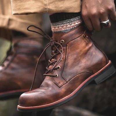 Fashion Handmade Leather Men Boots Retro Round Toe Ankle Boots 2024 Autumn Winter Punk Street Style Motorcycle Boots Men Chunky Botines