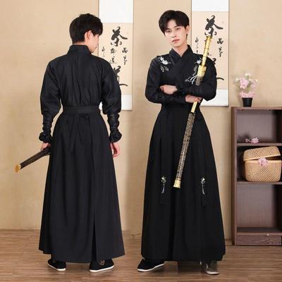 Costume de Cosplay Hanfu pour homme grande taille 4XL, ensemble chemise + jupe + veste noir et rouge, style traditionnel chinois ancien