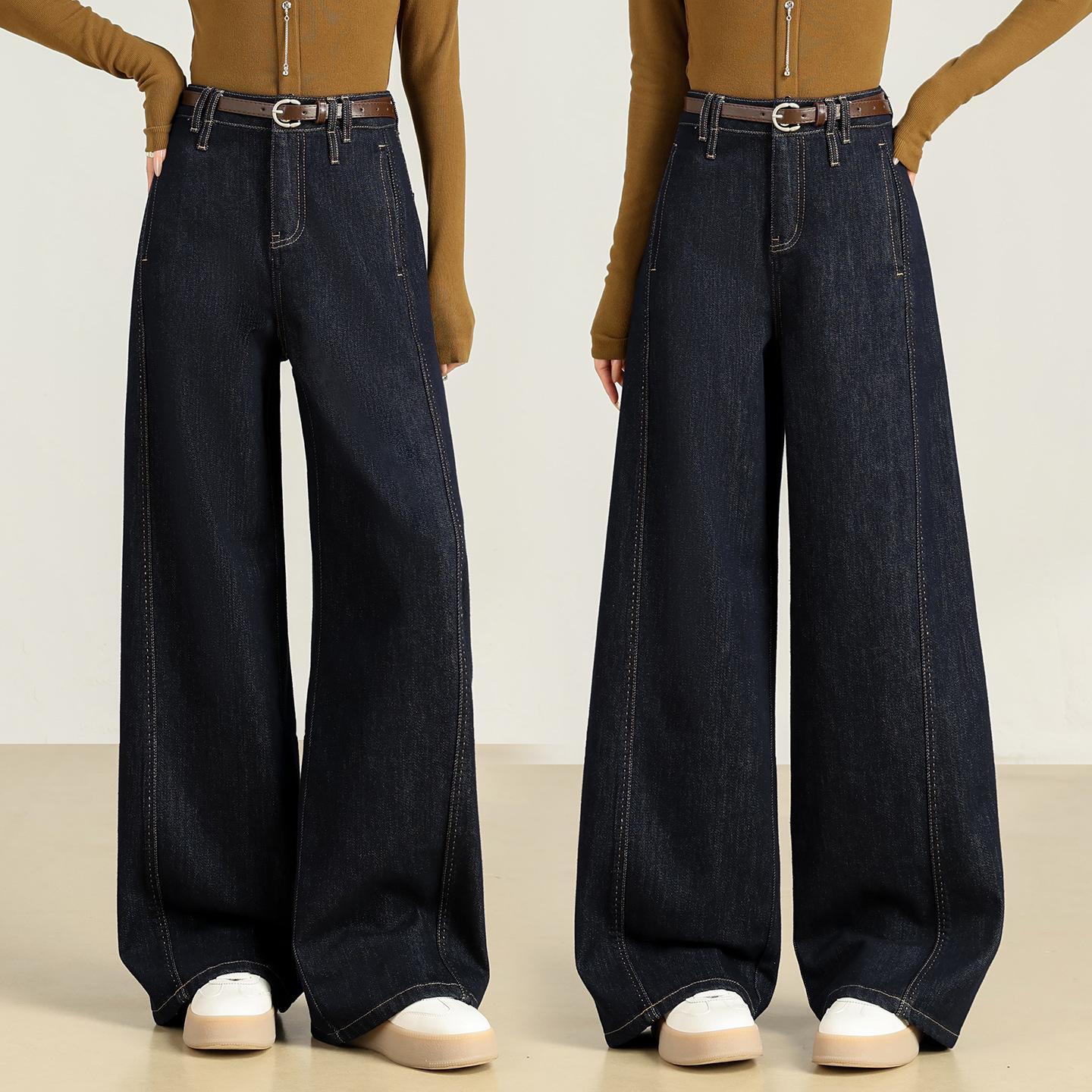 

Women s American Style Wide-Leg Denim Jeans, Autumn 2025: Loose Drape, Floor-Length Banana Pants 3XL джинсовий синього кольору