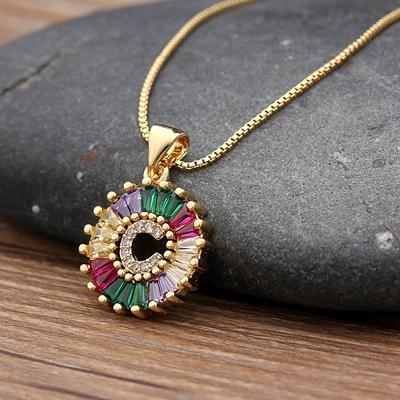 Nidin Hot Sale Initial Multicolor Zircon Necklace Charm Letter Necklace Name Jewelry For Women Men Accessories Party Gift