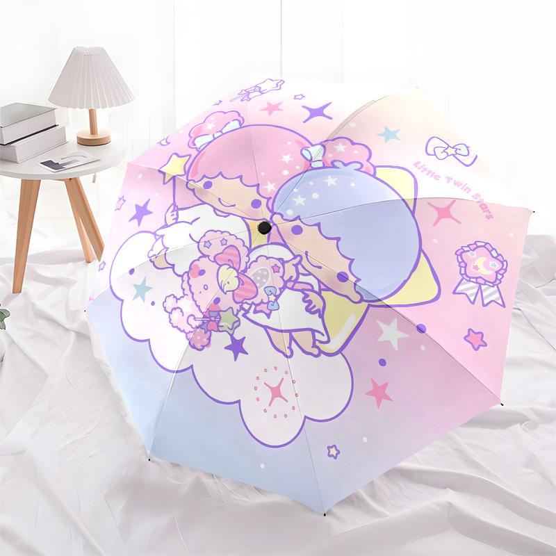 1pc Little Twin Stars Pastel Artwork Umbrella with Plastic Handle, Suitable for All Seasons Outdoor YUSAN467