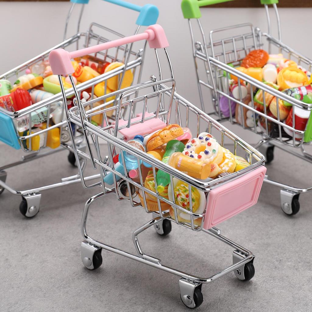 Mini Realistic Supermarket Shopping Cart & Play Food Set for Kids