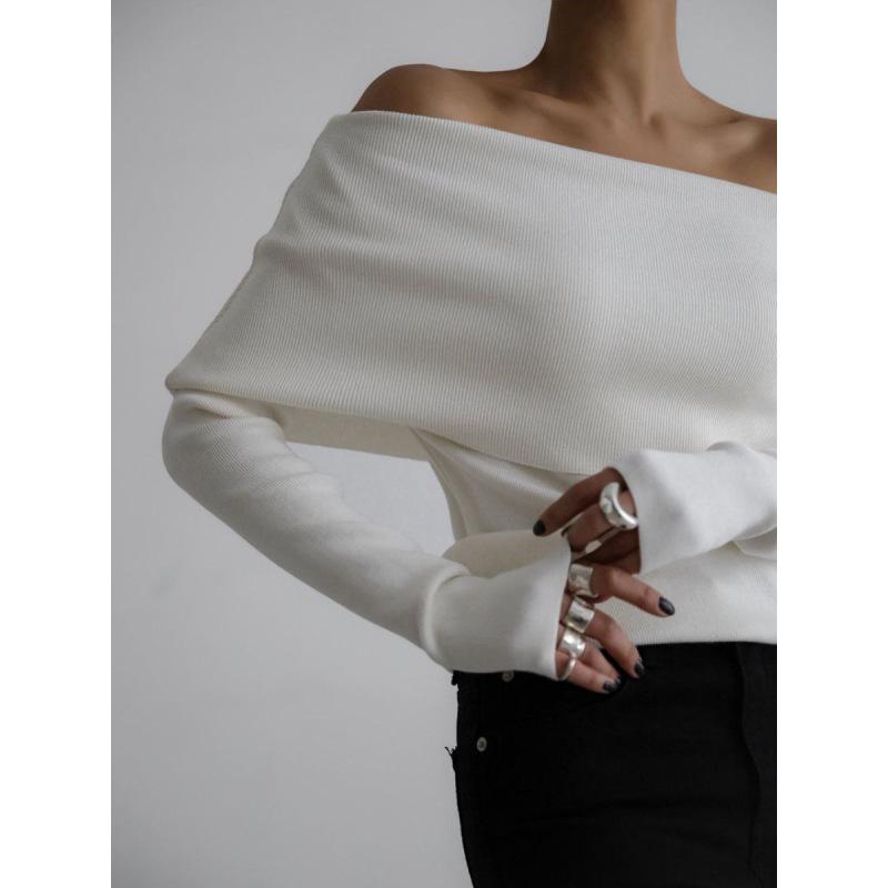 Tooxika Women's Autumn And Winter Long-sleeved Knitted Bottoming Shirt One Shoulder Sexy Slim Shoulder Top