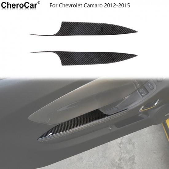 Front Door Armrest Panel Cover Trim For 12-15 Chevrolet Camaro Soft Carbon Fiber