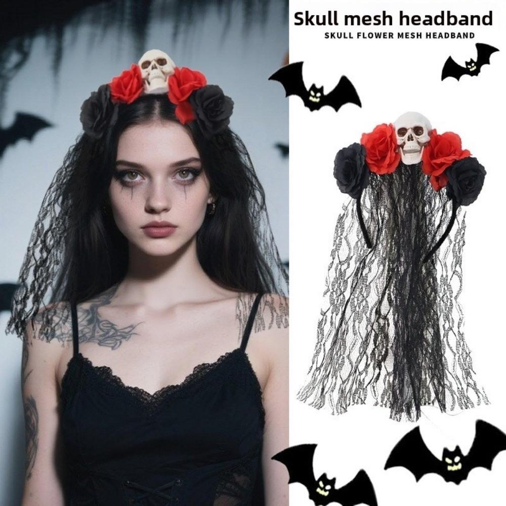 Black Rose Skull Hair Band Lace Cosplay Headdress Funny Halloween Headband  Masquerades Costume