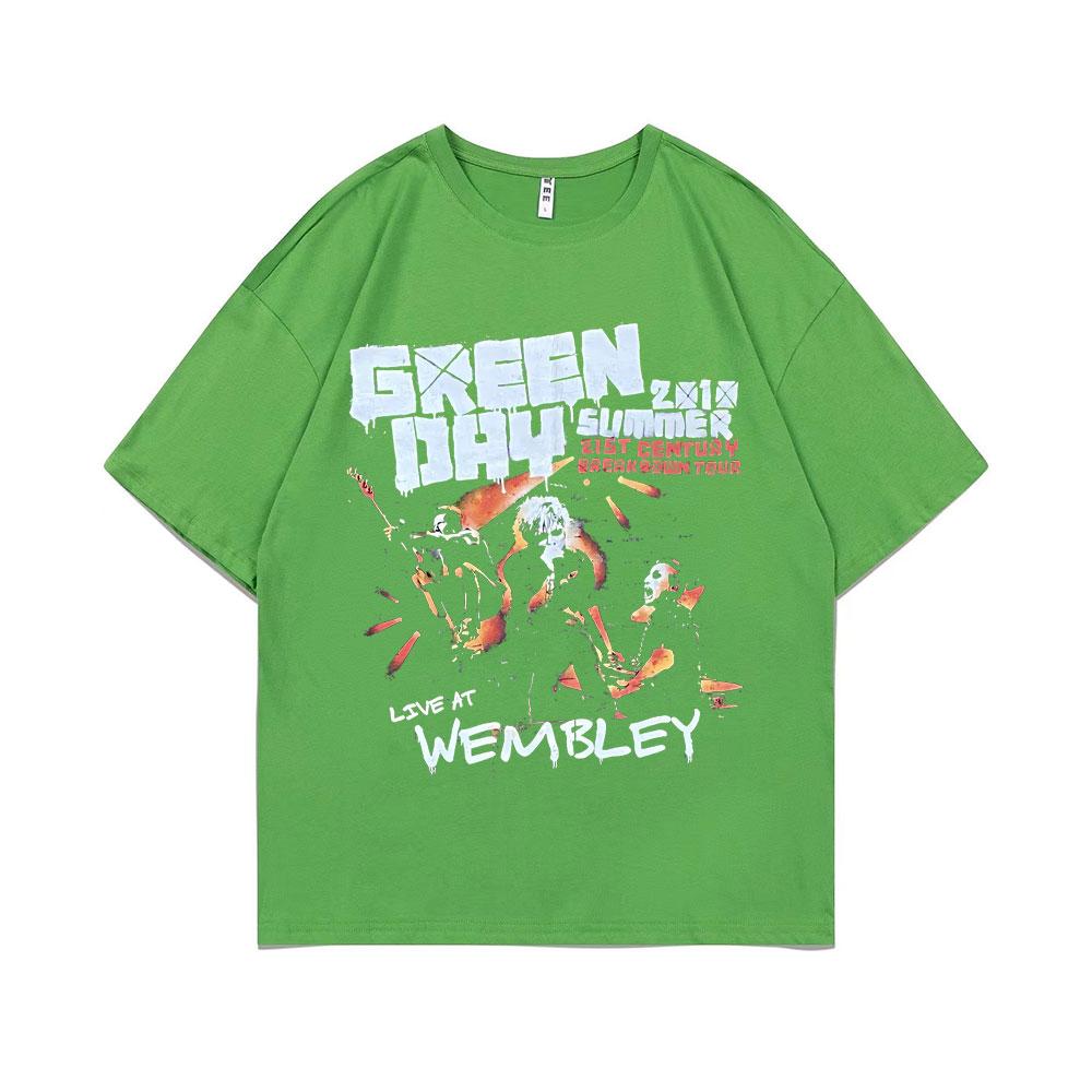 Rare Punk Band Green Day Live At Membley T-shirts Men Women Vintage Gothic Rock Tshirt Men's Cotton Casual Oversized T Shirts