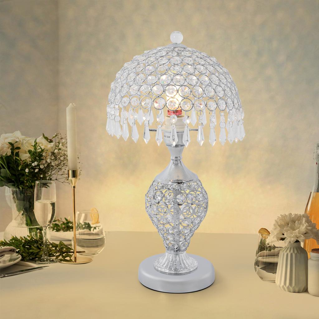 Silver Mermaid Crystal Table Lamp - Modern Luxury Decorative Lamp with Push Button Switch & E26 Holder for Bedroom, Cafe Decor