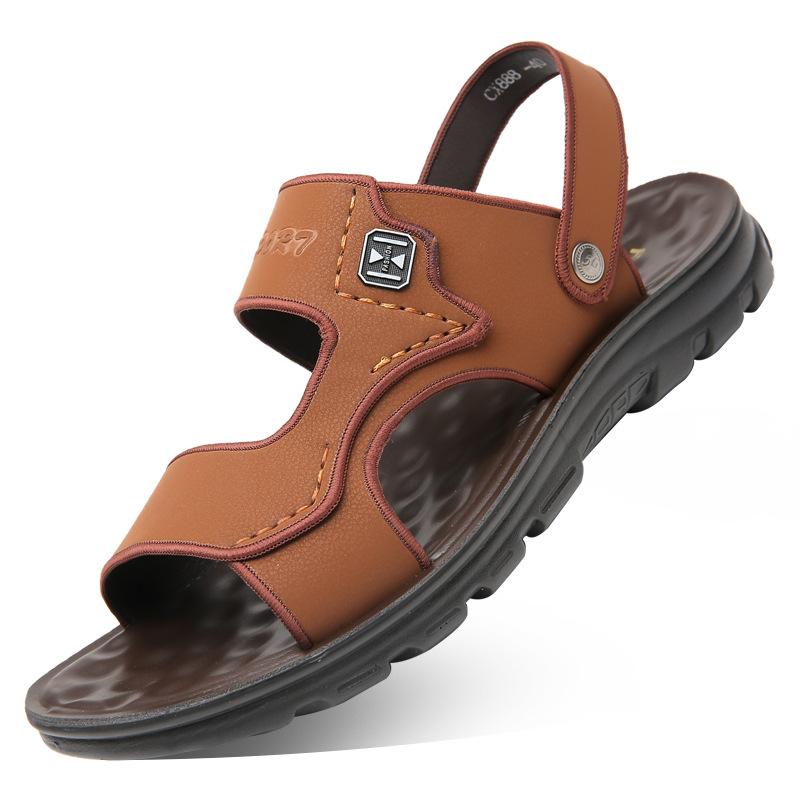 

Модные летние новые мужские кожаные тапочки для отдыха на открытом воздухе нескользящие износостойкие пляжные туфли для мужчин модные повседневные плоские сандалии мужские 44